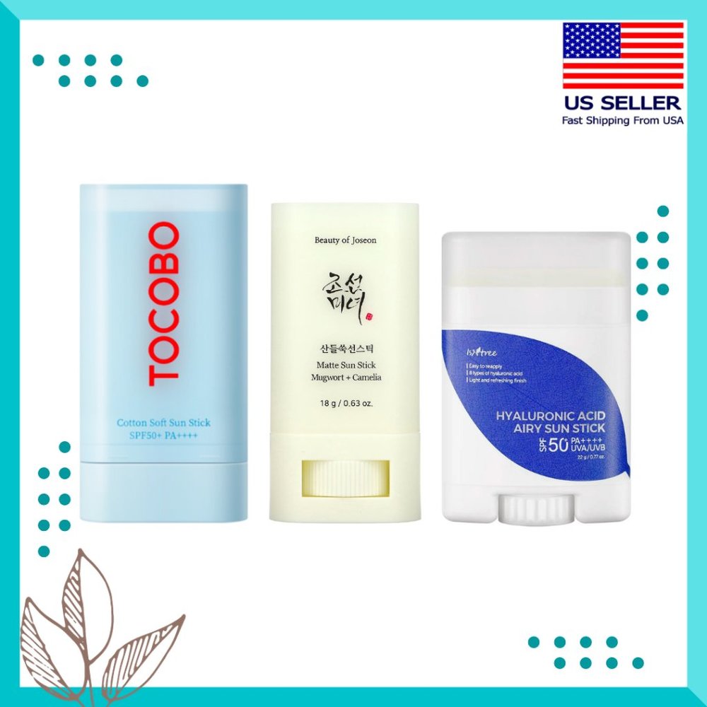 TOCOBO Cotton SunStick+Beauty of Joseon Matte SunStick+Isntree Hyaluron SunStick